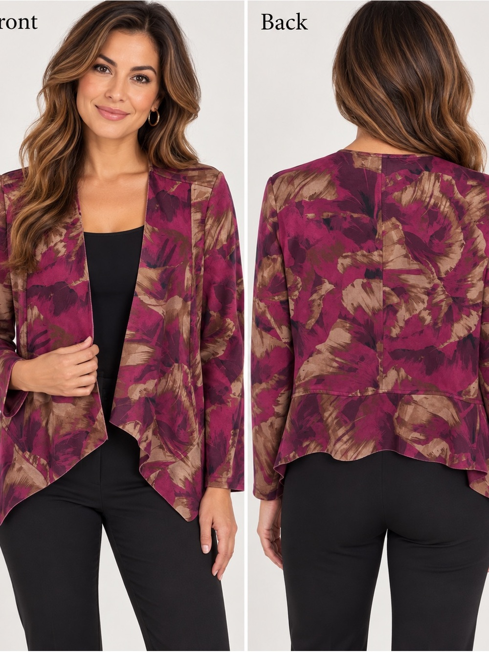 Chico’s Women’s Floral Open Front Cardigan Jacket Burgundy Brown Size 1